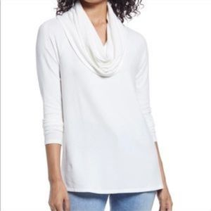 Gibson Off-the-Shoulder Cowl Neck Sweater Top in White